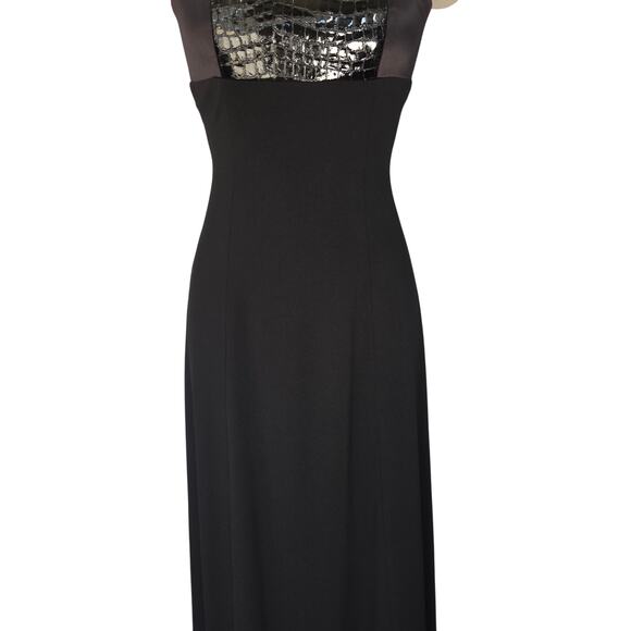 Cache Vintage 90s Black Leather Maxi Dress Size XS P Strapless Reptile Gothic - Picture 5 of 11